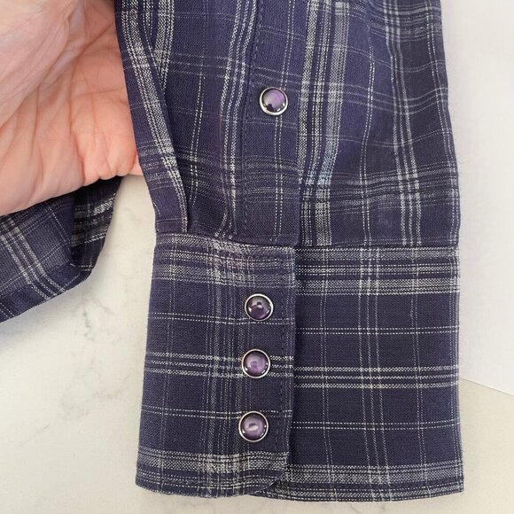 Ariat Fitted Snap Down Metallic Plaid Western Shirt Cowgirl Deep Purple XS NWOT - Picture 9 of 14
